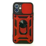 İphone 11 Kılıf Pars Lens Yüzüklü Silikon - Kırmızı-1