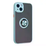 İphone 14 Kılıf Montreal Yüzüklü Silikon Kapak - Buz Mavi-2