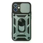İphone 12 Kılıf Pars Lens Yüzüklü Silikon - Yeşil-1