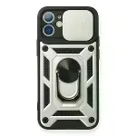 İphone 12 Mini Kılıf Pars Lens Yüzüklü Silikon - Gümüş-1