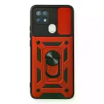 Oppo A15 Kılıf Pars Lens Yüzüklü Silikon - Kırmızı-1