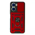 Vivo Y16 Kılıf Pars Lens Yüzüklü Silikon - Kırmızı-1