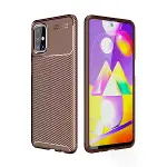 Samsung Galaxy M31s Kılıf Auto Focus Karbon Kapak - Kahverengi-1