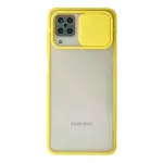 Samsung Galaxy A12 Kılıf Palm Buzlu Kamera Sürgülü Silikon - Sarı-1