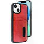 İphone 15 Sara Kartvizitli Deri Kılıf - Kırmızı-1