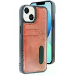 İphone 15 Sara Kartvizitli Deri Kılıf - Taba-1