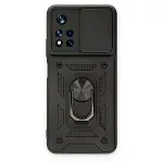 Xiaomi Redmi Note 11t Kılıf Pars Lens Yüzüklü Silikon - Siyah-1