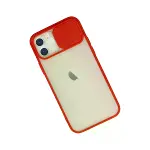 İphone 12 Kılıf Palm Buzlu Kamera Sürgülü Silikon - Kırmızı-3