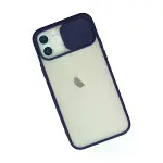 İphone 12 Kılıf Palm Buzlu Kamera Sürgülü Silikon - Lacivert-3