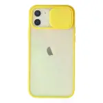 İphone 12 Kılıf Palm Buzlu Kamera Sürgülü Silikon - Sarı-1
