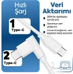 Type-C to Type-C ile Uyumlu iPhone ve Samsung ile Uyumlu Hızlı Şarj ve Data Kablosu 200 cm L Tipi Ga-3