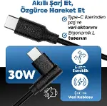 Type-C to Type-C ile Uyumlu iPhone ve Samsung ile Uyumlu Hızlı Şarj ve Data Kablosu 200 cm L Tipi Ga-4
