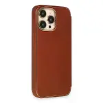 İphone 14 Pro Max Kılıf Dolpin Kapaklı - Kahverengi-4