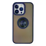 İphone 13 Pro Max Kılıf Montreal Yüzüklü Silikon Kapak - Lacivert-1