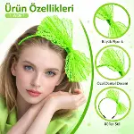 80’ler 90’lar Neon Yeşil Dantel Taç Fiyonklu-2