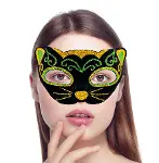 Siyah Kadife Kaplama Üzeri Sarı Yeşil Sim İşlemeli Kedi Maskesi 20x13 cm-2