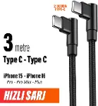 3 Metre TYPE-C Şarj Kablosu HIZLI Şarj Samsung ile Uyumlu Type c to Type C Uzun Kablo-1