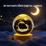 Yunus Figürlü LED Kristal Küre Ahşap Standlı Dekoratif Gece Lambası-1