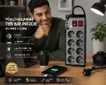 SUWORS Akım Korumalı 8’li Grup Priz 2 Metre – 3 USB Girişli Anahtarlı Çoklu Uzatma Kablosu – 4000W G-5