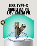 1.5V AA Şarjlı Lityum Pil | 1000+ Kez Şarj Edilebilir | Hızlı Type-C Şarj (2 Adet)-1