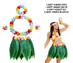 Yetişkin Hawaii Kostüm Seti - Yaprak Etek &amp;amp; Hawaii Set - 5 Parça-1