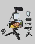 Profesyonel Vlog Çekim Kiti LED Işıklı Tripod Mikrofonlu Telefon Seti-3