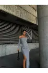 Kadın İnce Straplez Kolsuz Çiçekli Balık Kesim Abiye Elbise-3