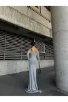 Kadın İnce Straplez Kolsuz Çiçekli Balık Kesim Abiye Elbise-4