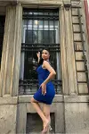 Kadın Straplez Büzgülü Balık Kesim Abiye Elbise-4
