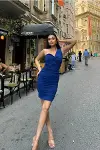 Kadın Straplez Büzgülü Balık Kesim Abiye Elbise-1