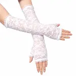 Uzun Zarif Dantel Eldiven Parmaksız Beyaz 35 cm-2