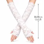 Uzun Zarif Dantel Eldiven Parmaksız Beyaz 35 cm-1