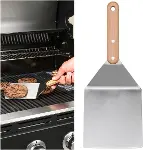 30 cm Paslanmaz Çelik Izgara Hamburger Spatulası, Ahşap Sap, Barbekü Mangal Spatulası-1