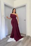 Kadın Tek Omuz Kuyruklu Balık Kesim Abiye Elbise-1