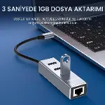 USB 2.0 to 100Mbps Ethernet Çevirici ve 3 Portlu USB Hub Çoklayıcı-4