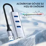 USB 2.0 to 100Mbps Ethernet Çevirici ve 3 Portlu USB Hub Çoklayıcı-7