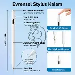 Aktif Stylus Kalem, iPad, iPhone ve Android Tabletler ile Uyumlu, LED Pil Göstergeli, USB-C Şarjlı,-3