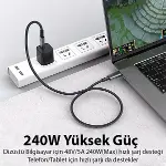 40Gbps 240W 4.0 Thunderbolt Type-C to Type-C Şarj, Data ve 8K 60Hz Görüntü Aktarım Kablosu Tip C 1 M-5