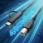 Type-C + Micro USB to USB-B Yazıcı/MIDI Bağlantı Kablosu (1 METRE) - Printer, Tarayıcı, MIDI Klavye,-4