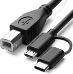 Type-C + Micro USB to USB-B Yazıcı/MIDI Bağlantı Kablosu (1 METRE) - Printer, Tarayıcı, MIDI Klavye,-1