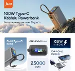 25000mAh 100W LED Ekranlı Type-C Kablolu Powerbank USB-A + USB-C Macbook Notebook Telefon Taşınabili-2