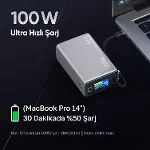 25000mAh 100W LED Ekranlı Type-C Kablolu Powerbank USB-A + USB-C Macbook Notebook Telefon Taşınabili-4