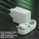 67W Turbo Fast Hızlı Şarj Seti (USB-A 67W Şarj Başlığı + Type-C Kablo), Turbo Şarj Uyumlu, Akıllı Ak-3