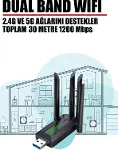 USB 3.0 Çift Bant WiFi Adaptörü 1200 Mbps 4 Antenli Yüksek Çekim Gücü 2.4GHz 5GHz Driver Gerektirmez-3