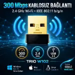 TRIO W102 300 Mbps USB WiFi Adaptör, Realtek RTL8188FTV 2.4 GHz Kablosuz Ağ Adaptörü, 802.11 b/g/n W-2