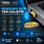 TRIO W102 300 Mbps USB WiFi Adaptör, Realtek RTL8188FTV 2.4 GHz Kablosuz Ağ Adaptörü, 802.11 b/g/n W-5