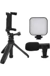 Akıllı Telefon Vlog Kiti Tripod Mini krofonlu Telefon Tutucu-3