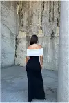 Kadın Minimal Tasarım Esnek Krep Kumaş Straplez Taş Detaylı Abiye Elbise-4