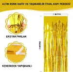 Altın Gold Renk Ekstra Metalize Parlak Saçaklı Arka Fon Perde İthal A Kalite 1x2 Metre-1