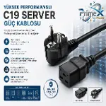 PrimeX PX-SRV15 2 Metre 3x1.5mm C19 UPS Server Power Kablo, Full Bakır C19 Schuko Güç Kablosu, 16A 2-3